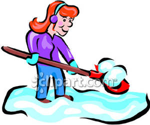 Woman Using A Snow Shovel . - Snow Shovel Clipart