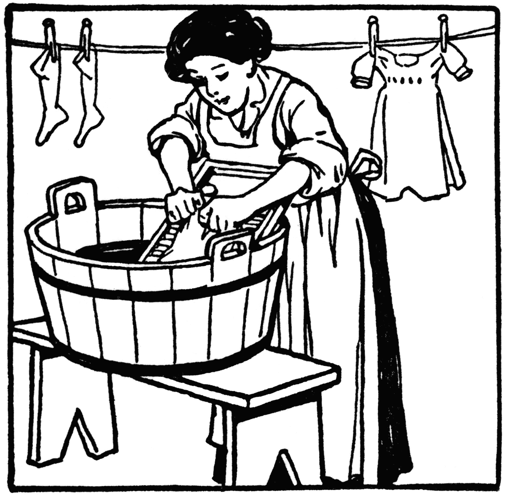 Woman Washing Clothes On Wash - Clip Art Etc