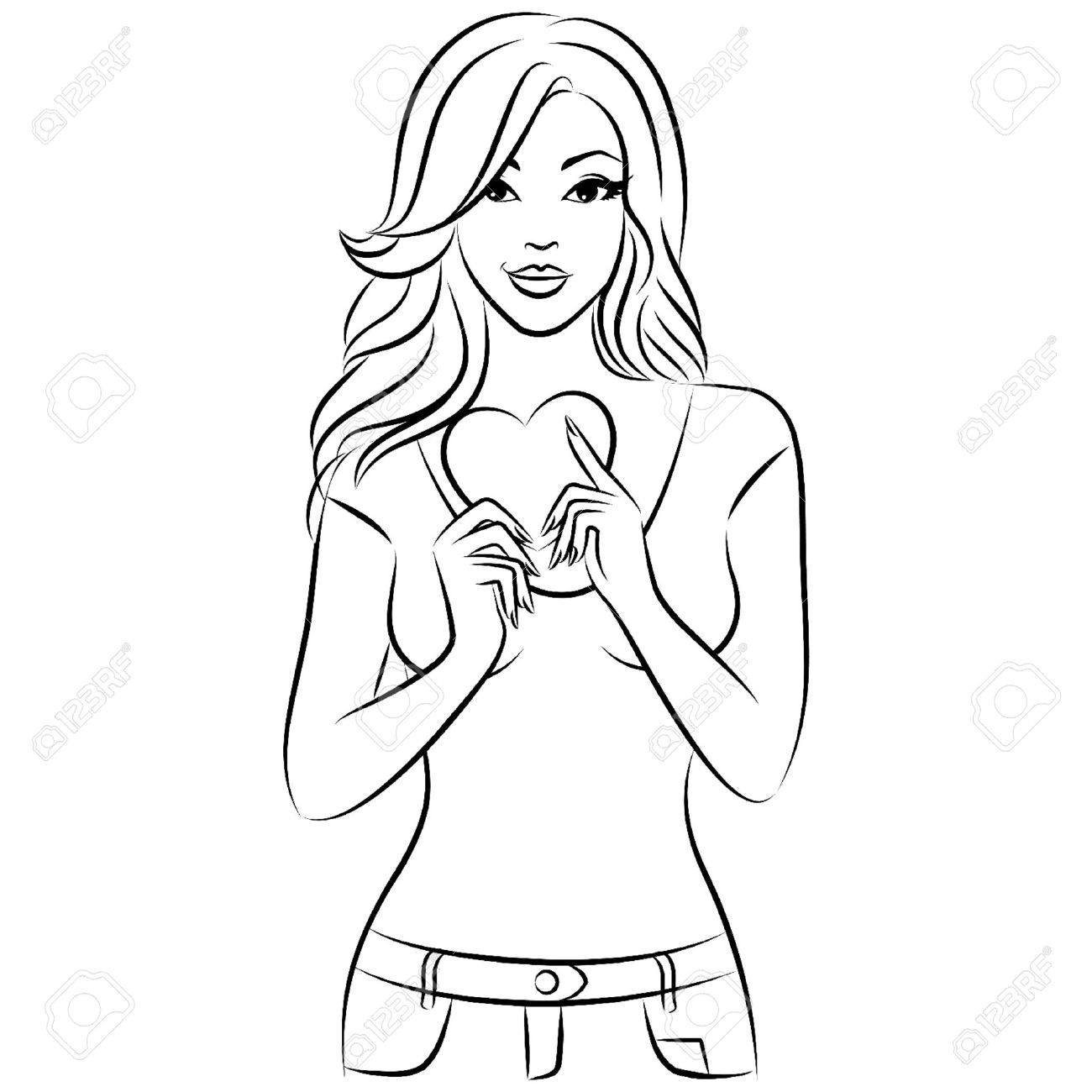 Women Clipart Black And White. Vector - Vector beautiful girl .