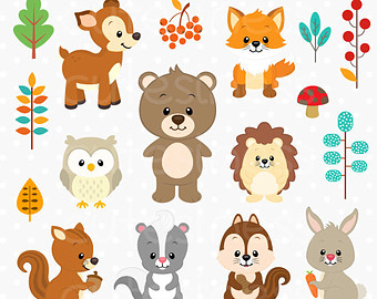 Woodland Clipart, Woodland Digital Clipart, Woodland Animal Digital Clipart, Woodland Animal Clipart, Forest Animal Clipart