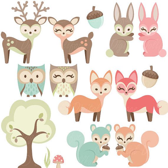 Woodland Nursery Clipart Baby Animals Clip Art by DigitalDollface