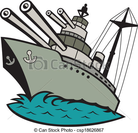 World War Two Battleship Cartoon - Illustration of a world.