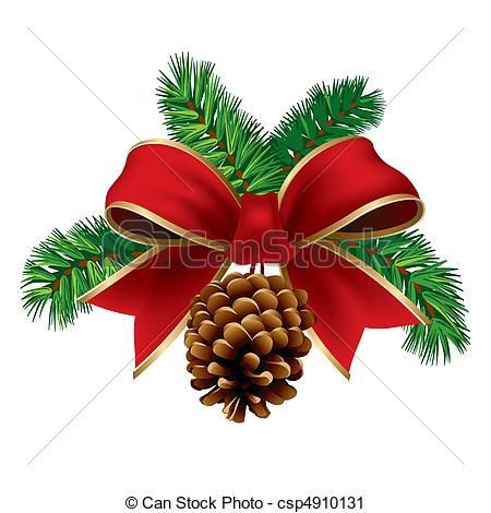... Xmas ribbon - Christmas pine twigs with red ribbon and pine... Xmas ribbon Clipartby ...