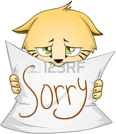 yom kippur: Vector illustration of a cute kitten holds sign of apology