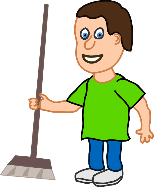 Young Housekeeper Boy With Broomstick Clipart