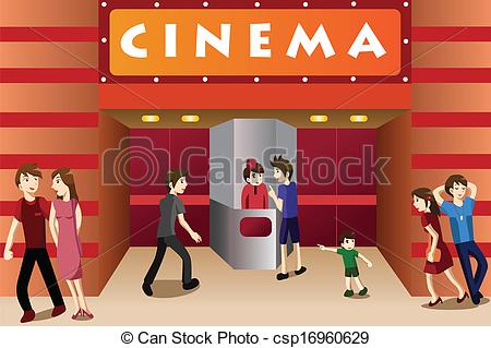 ... Young people hanging out outside a movie theater - A vector.
