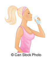 ... Young woman drinking water - Vector illustration of Young.