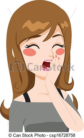 ... Young Woman Yawning - Young woman yawning covering mouth by.