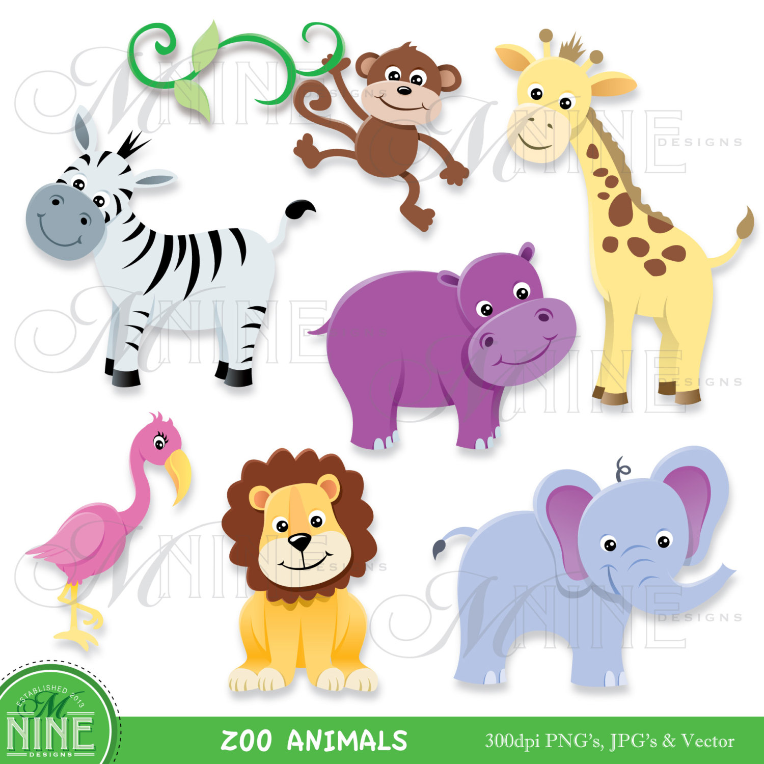 Zoo Animals Clipart Download, Elephant Clipart Lion Zebra Monkey Clipart.
