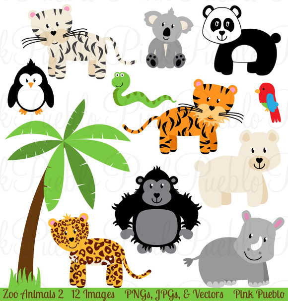 Zoo Jungle Animals Clipart Vectors Illustrations On Creative
